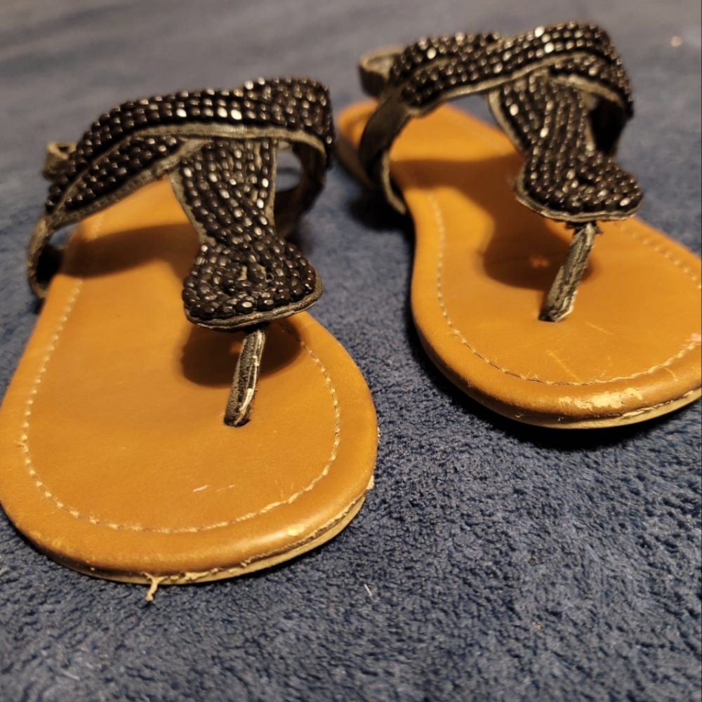 Girls black beaded sandals